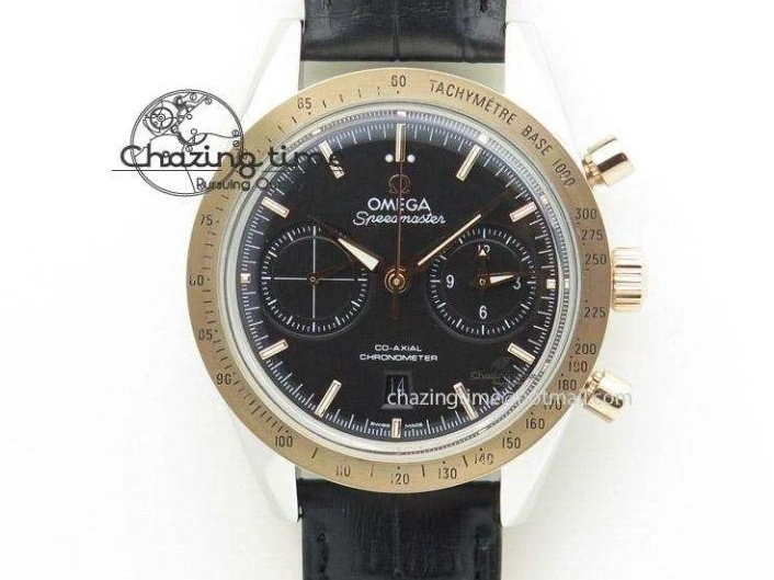 0128 QuickDry De Ville Chronograph RG OMF 1:1 Best Edition Blue Dial On Blue Leather Strap A 8107